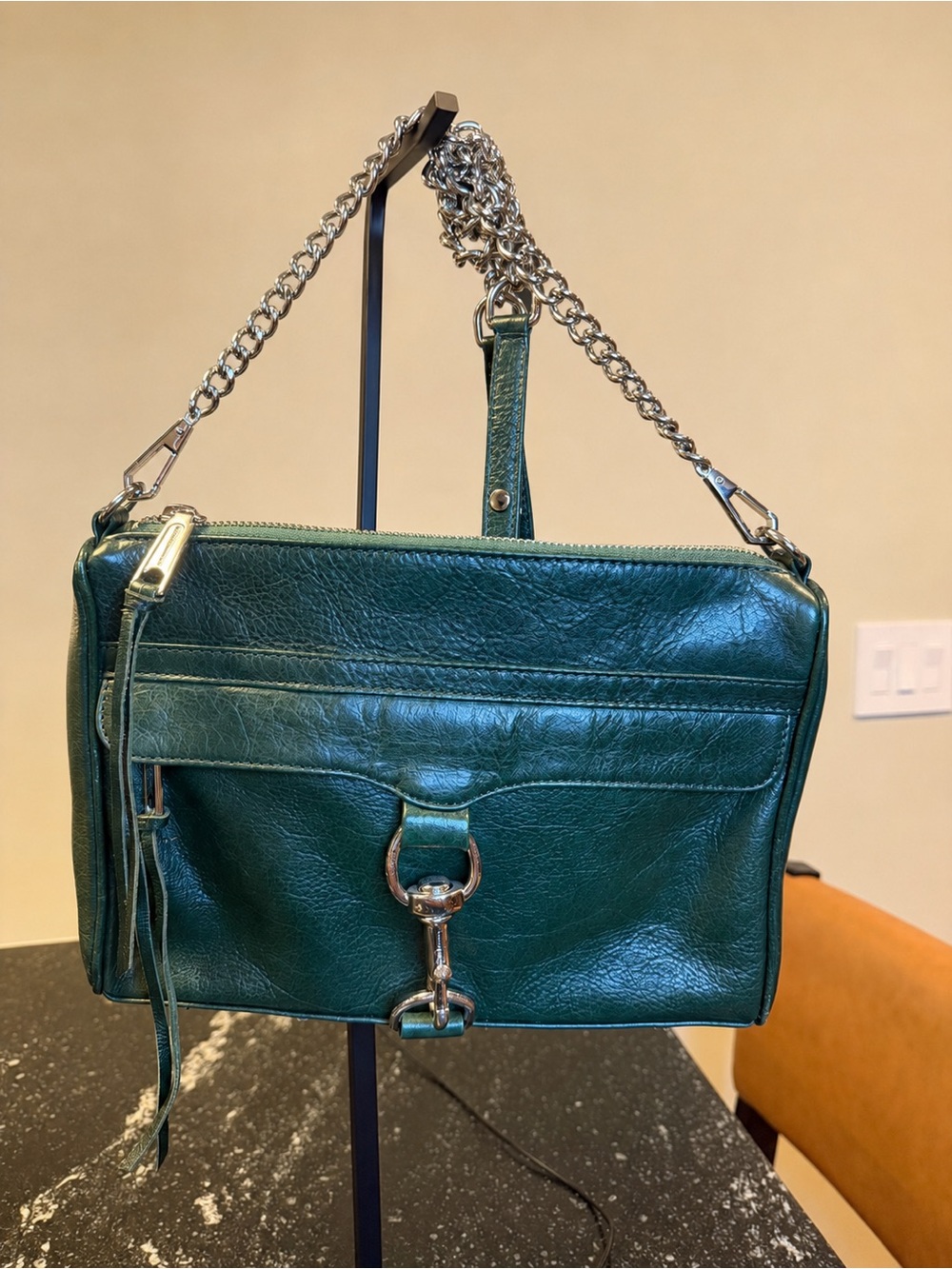 Rebecca Minkoff MAC Emerald Green Leather Crossbody Chain Bag Tassel with tags